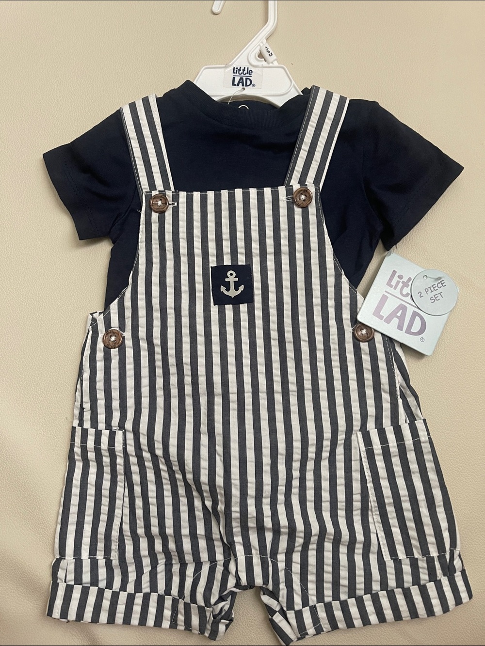 Navy & White Striped Overalls Set